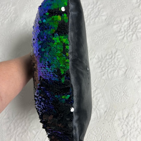 Black Sequin Pillow with Green LOVE Design - Picture 6 of 11